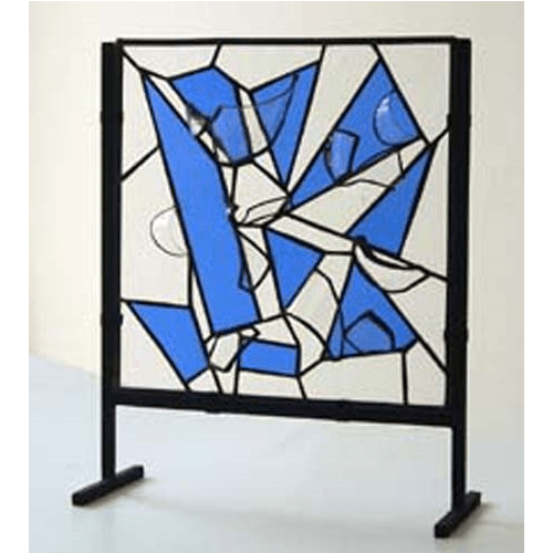 Stained Glass Abstract Blue Stand with attached glass.