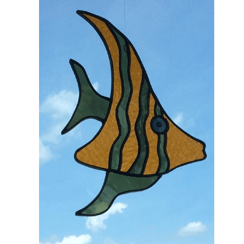 Stained Glass Fish in Dark Amber and Olive Green