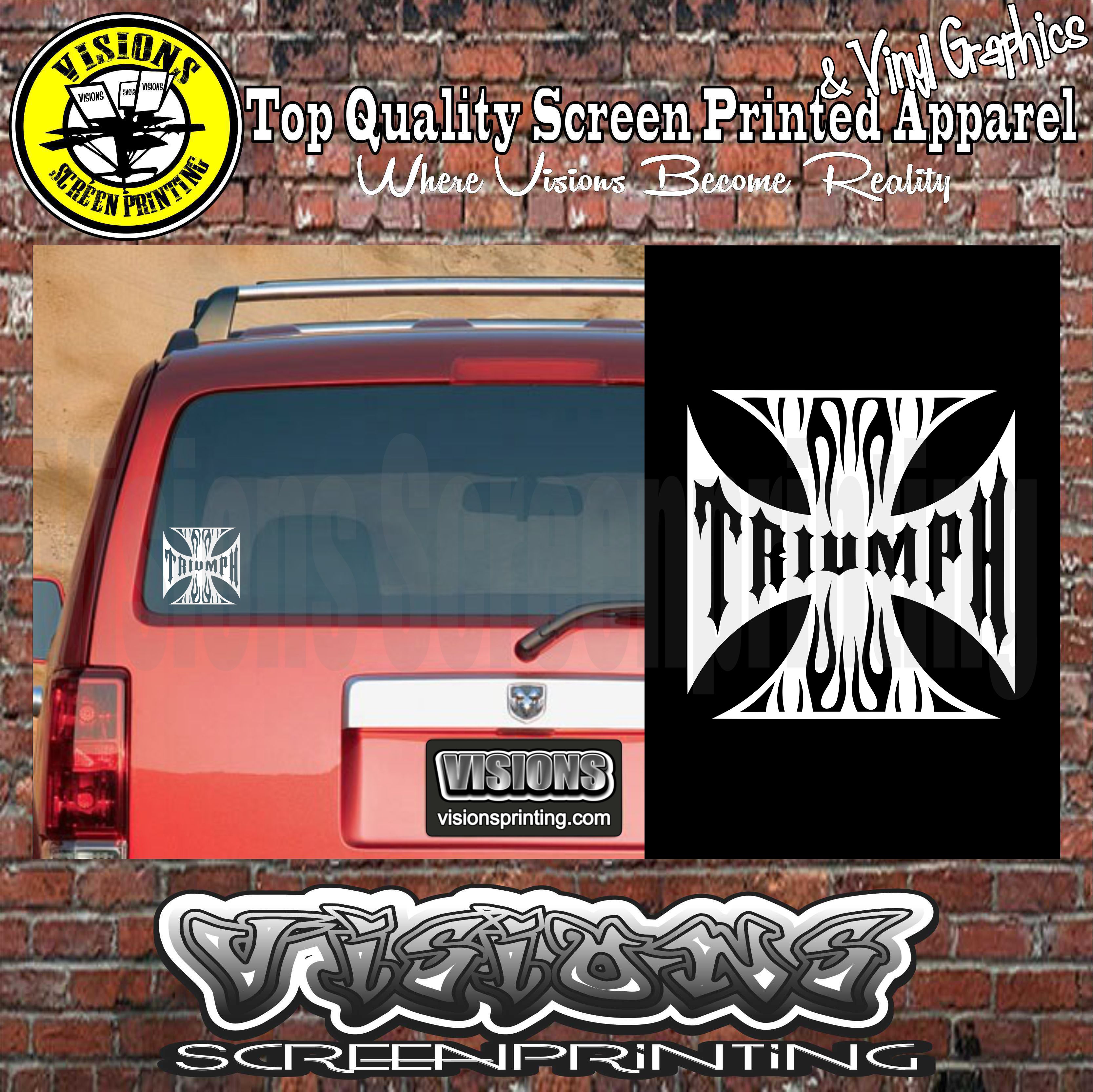 Triumph Decal Iron Cross Harley Biker Vinyl Window Decal