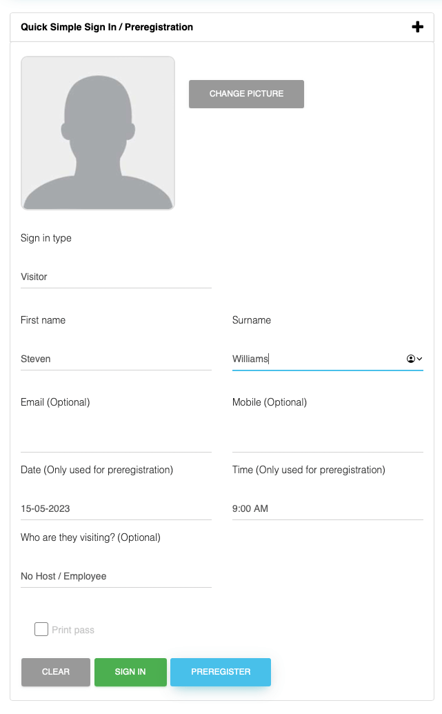 Quickly sign in visitors from the dashboard Visitor Management System