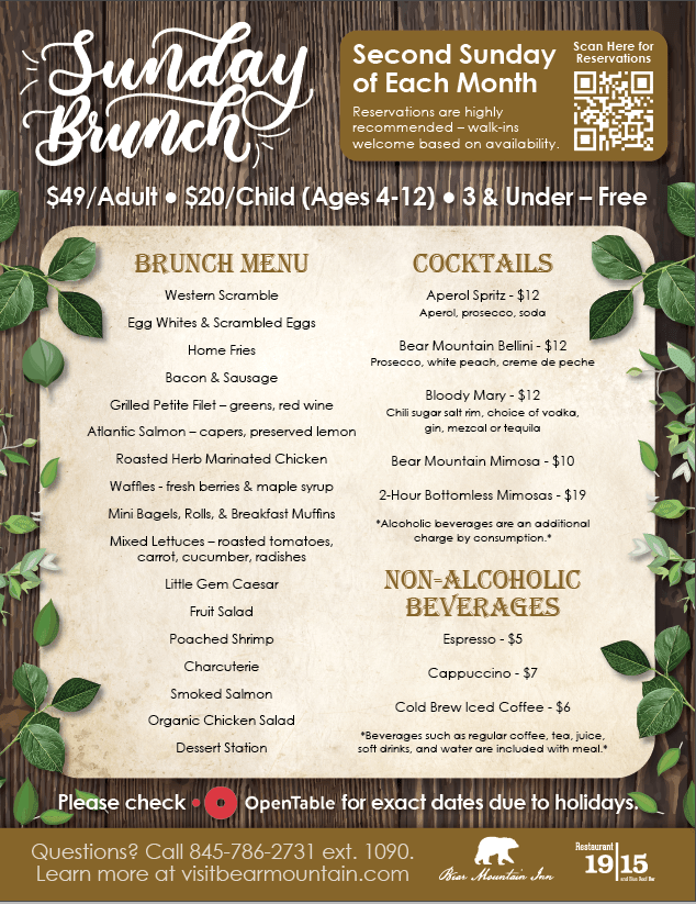 Sunday Brunch Visit Bear Mountain