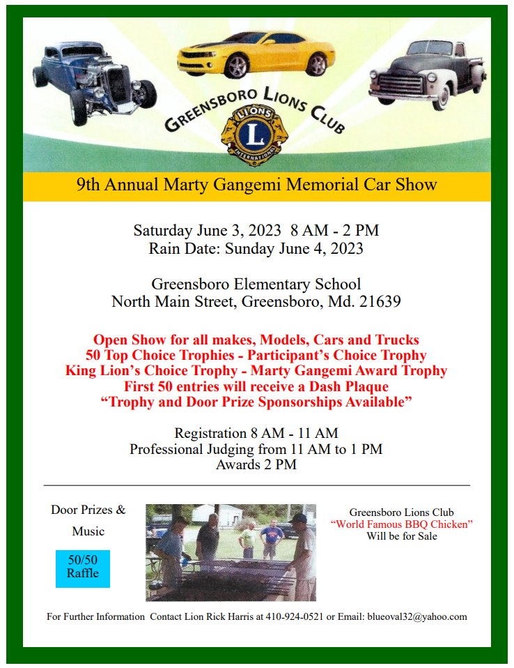9th Annual Marty Gangemi Memorial Car Show Caroline County Office of