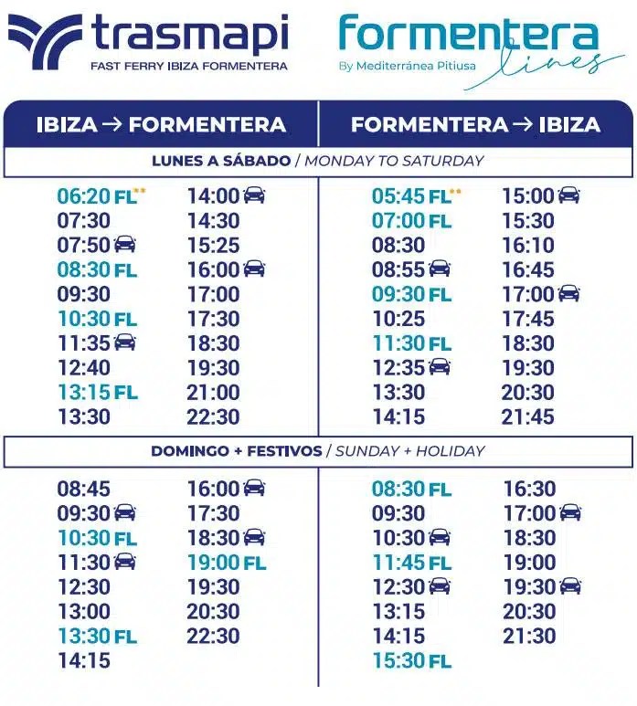 Ferry Formentera schedules Rentals and offers Formentera