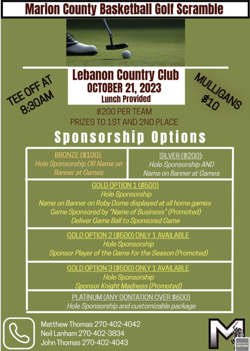 MCHS Boys Basketball Golf Scramble Visit Lebanon Kentucky The Heart of Kentucky Lebanon