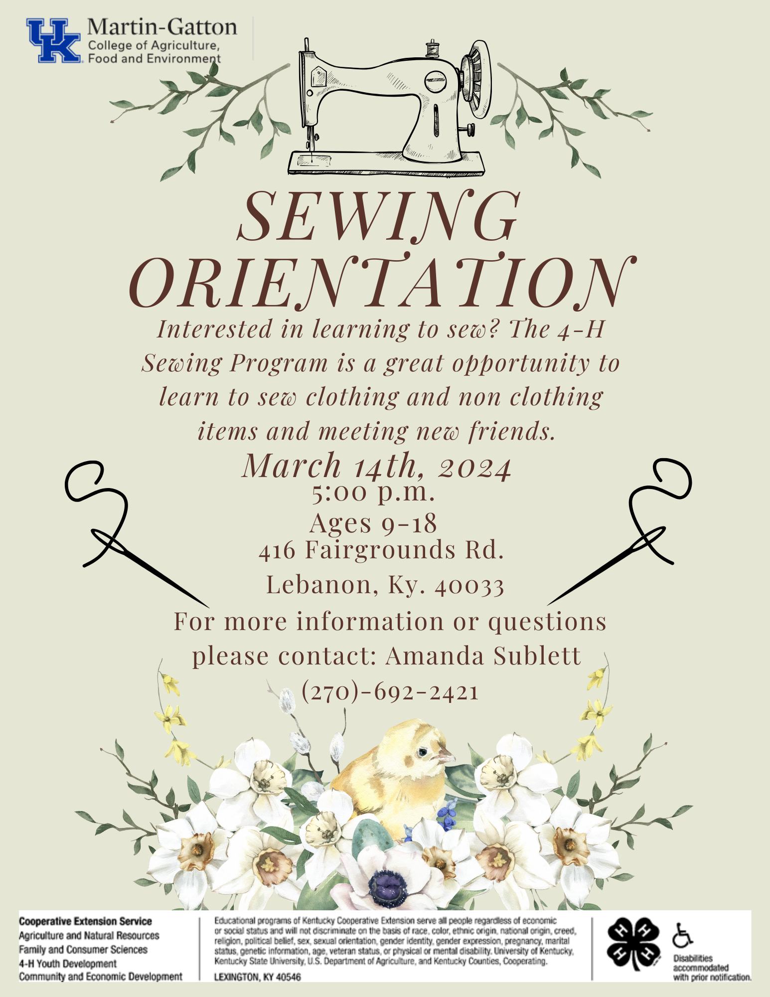 Sewing Orientation Class Visit Lebanon Kentucky The Heart of