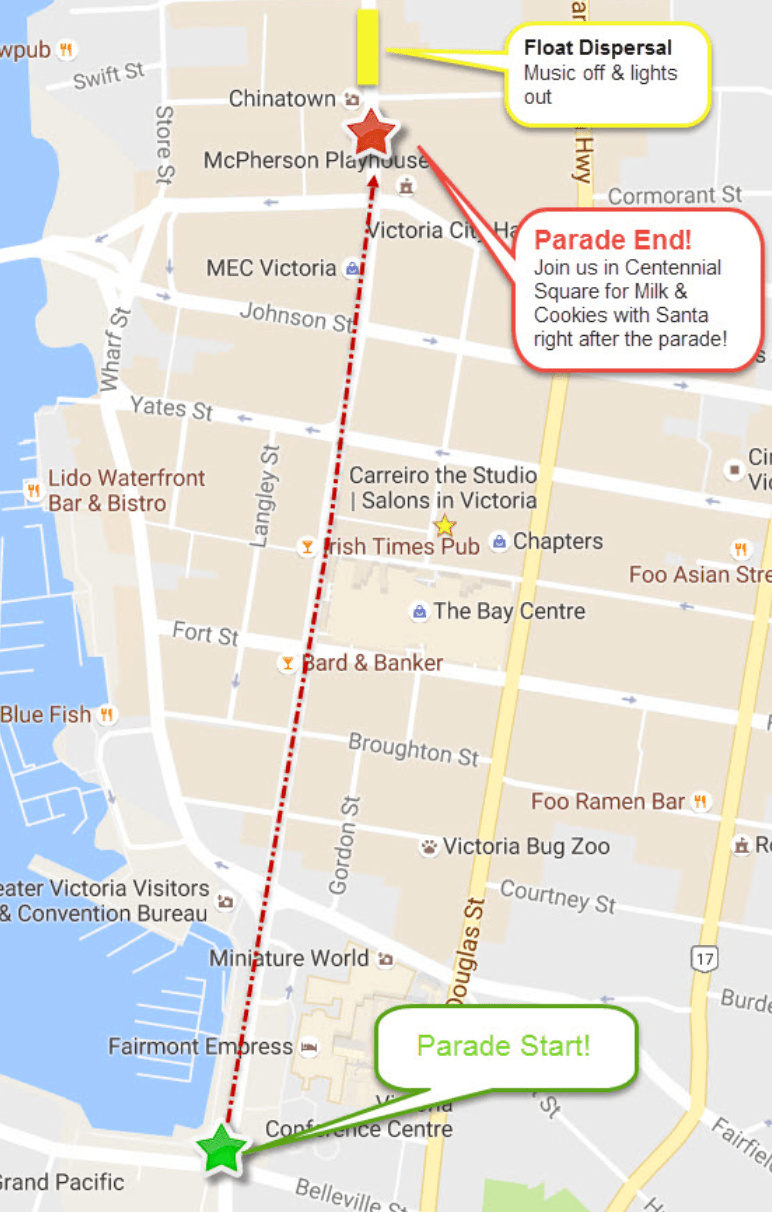 Santa’s Light Parade Route Victoria, BC Visitor In Victoria