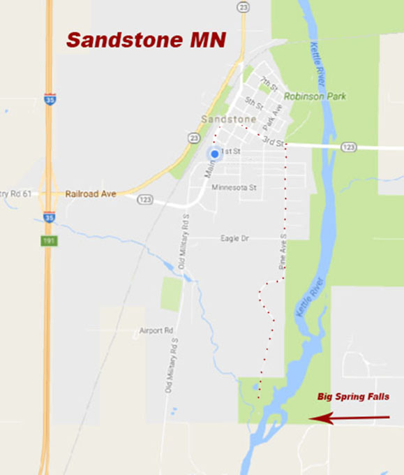 BigSpringFalls_map Sandstone Minnesota
