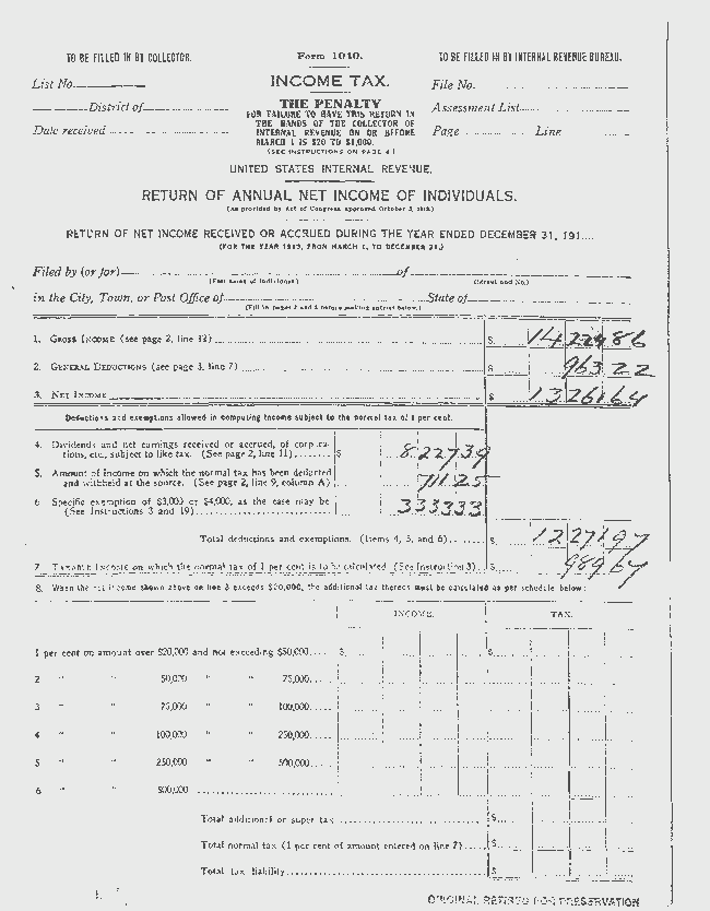 Franklin Delano Roosevelt's Tax Return from 1913 — Visualizing