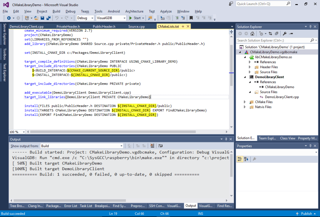 Exporting and importing CMake packages with find_package VisualGDB