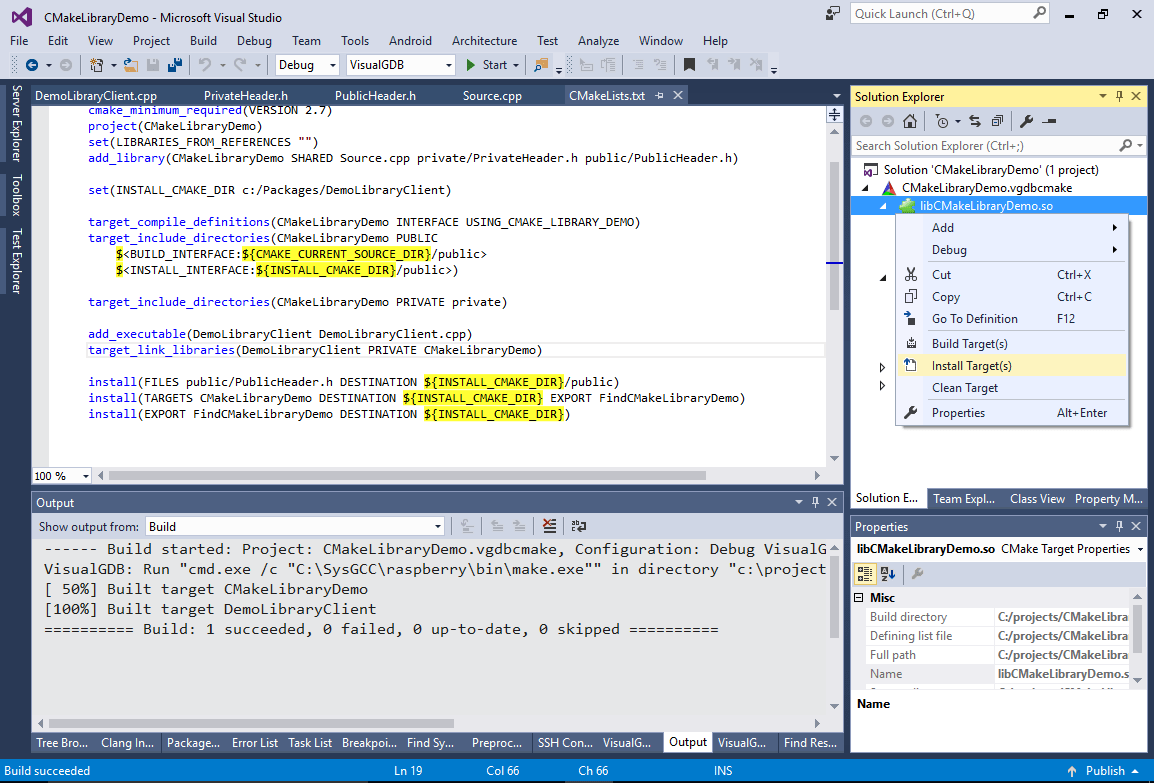 Exporting and importing CMake packages with find_package VisualGDB Tutorials