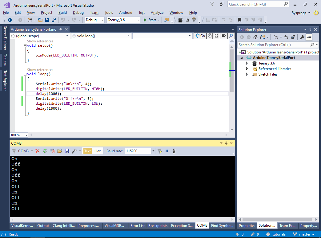 Using the Serial Port on Teensy boards from Arduino code VisualGDB