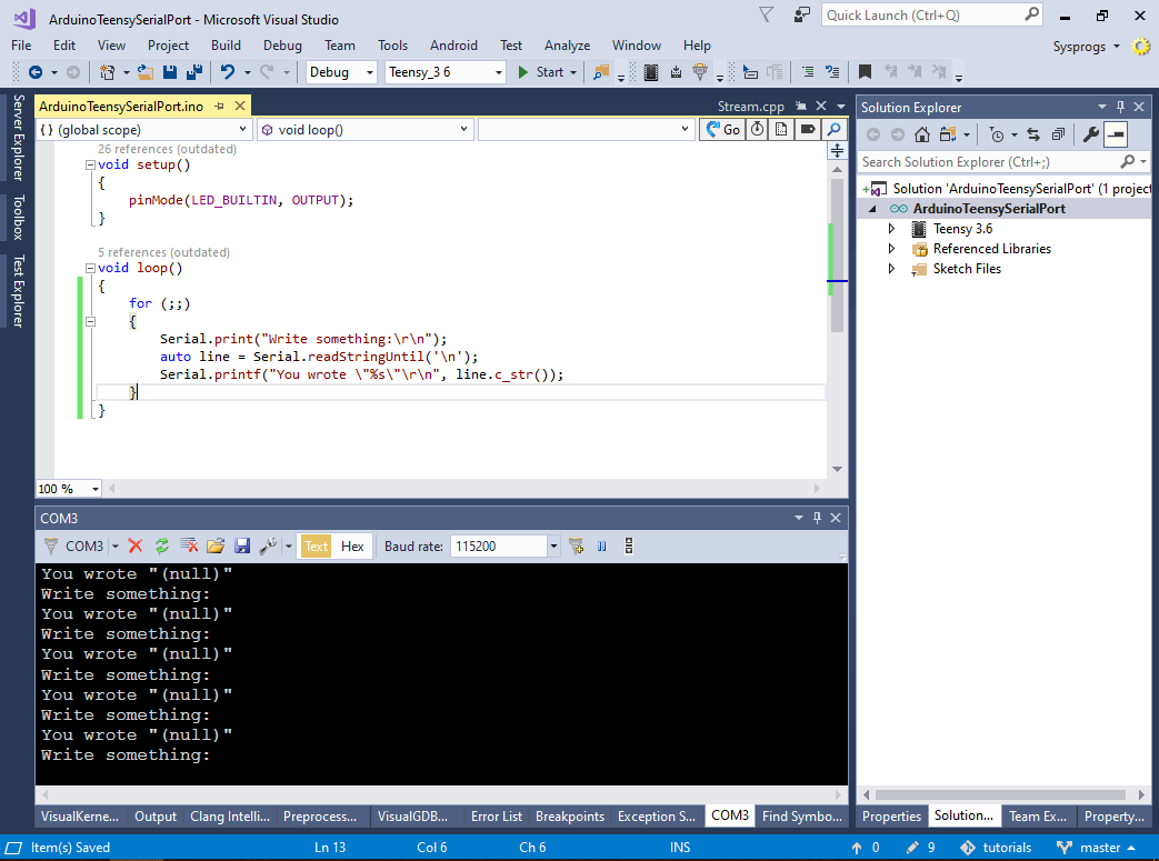 Using the Serial Port on Teensy boards from Arduino code VisualGDB