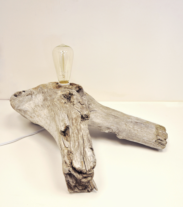Handmade Driftwood Lamp with vintage Edison light bulb