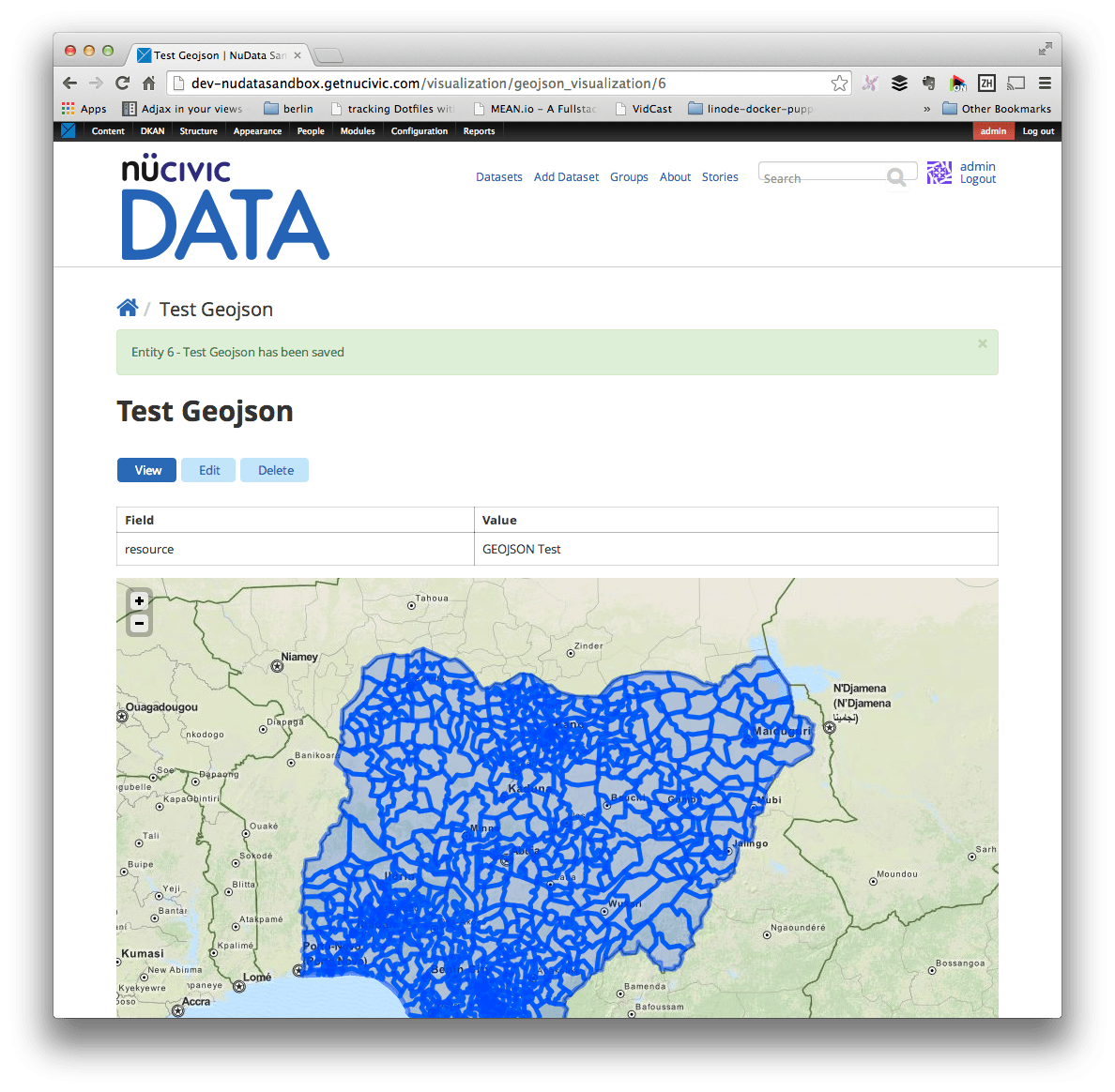 Create a geojson visualization Visualization Entity