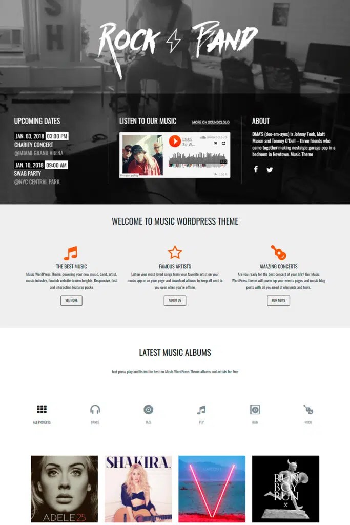 Music WordPress Theme DJ, Band & Artist Template Visualmodo
