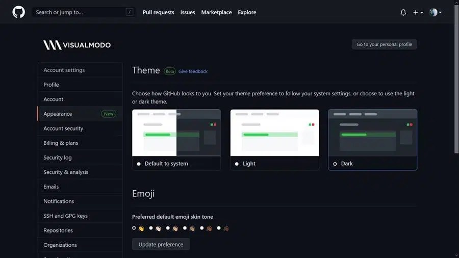 Github Dark Mode Enable Tutorial Visualmodo Blog