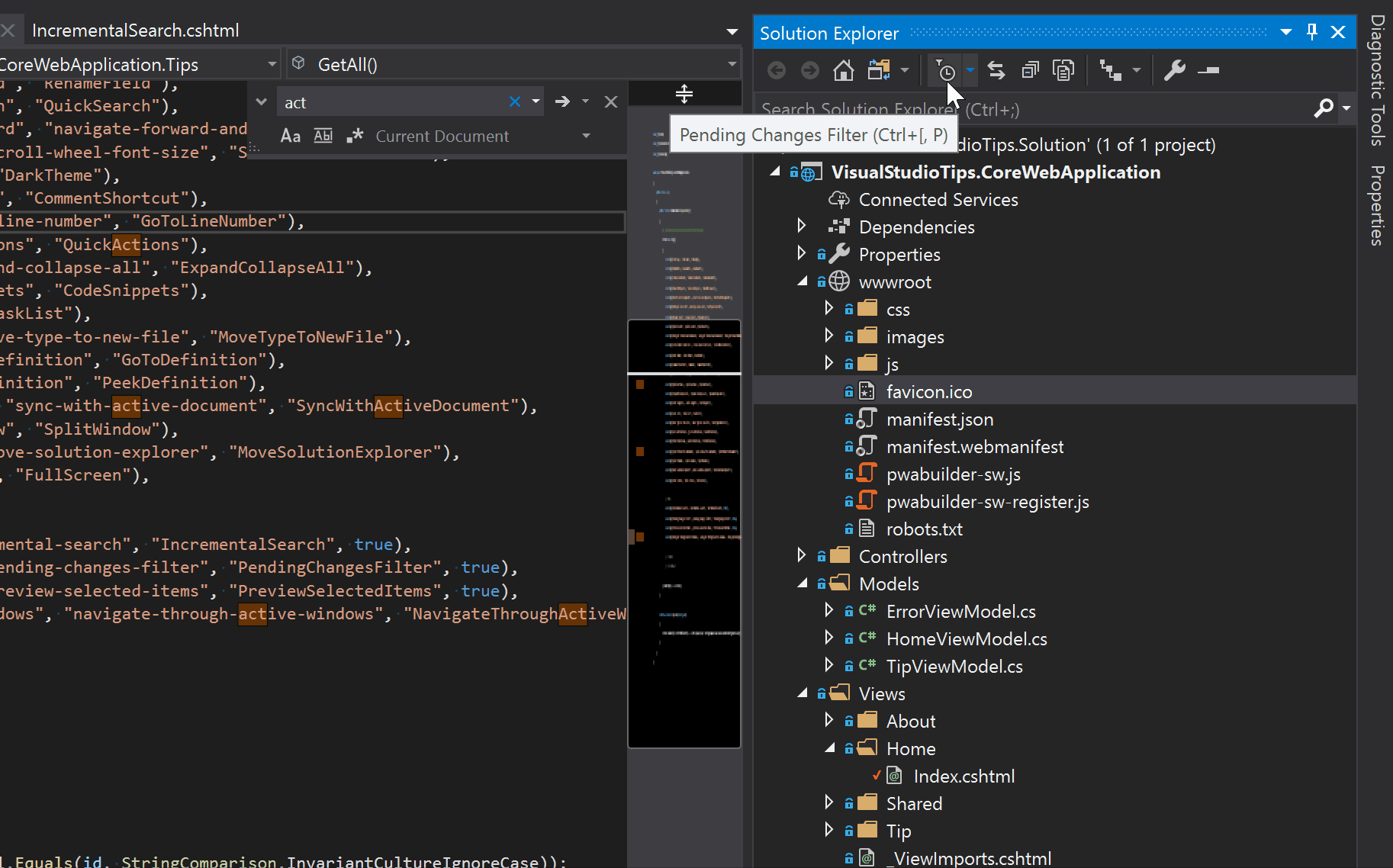Visual Studio Tips Pending Changes Filter