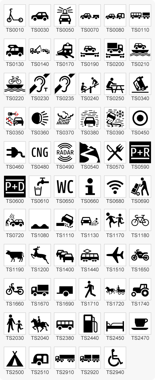 Tern Symbole für österreichische Verkehrsbeschilderung