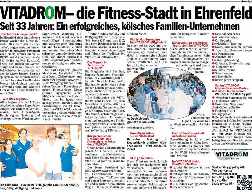 VITADROM Köln. VITADROM die FitnessStadt in KölnEhrenfeld