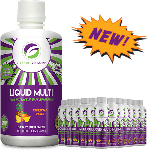 Liquid MultiVitamin Pineapple Mango 32oz + Travel Size 12Pack Vitastic Vitamins