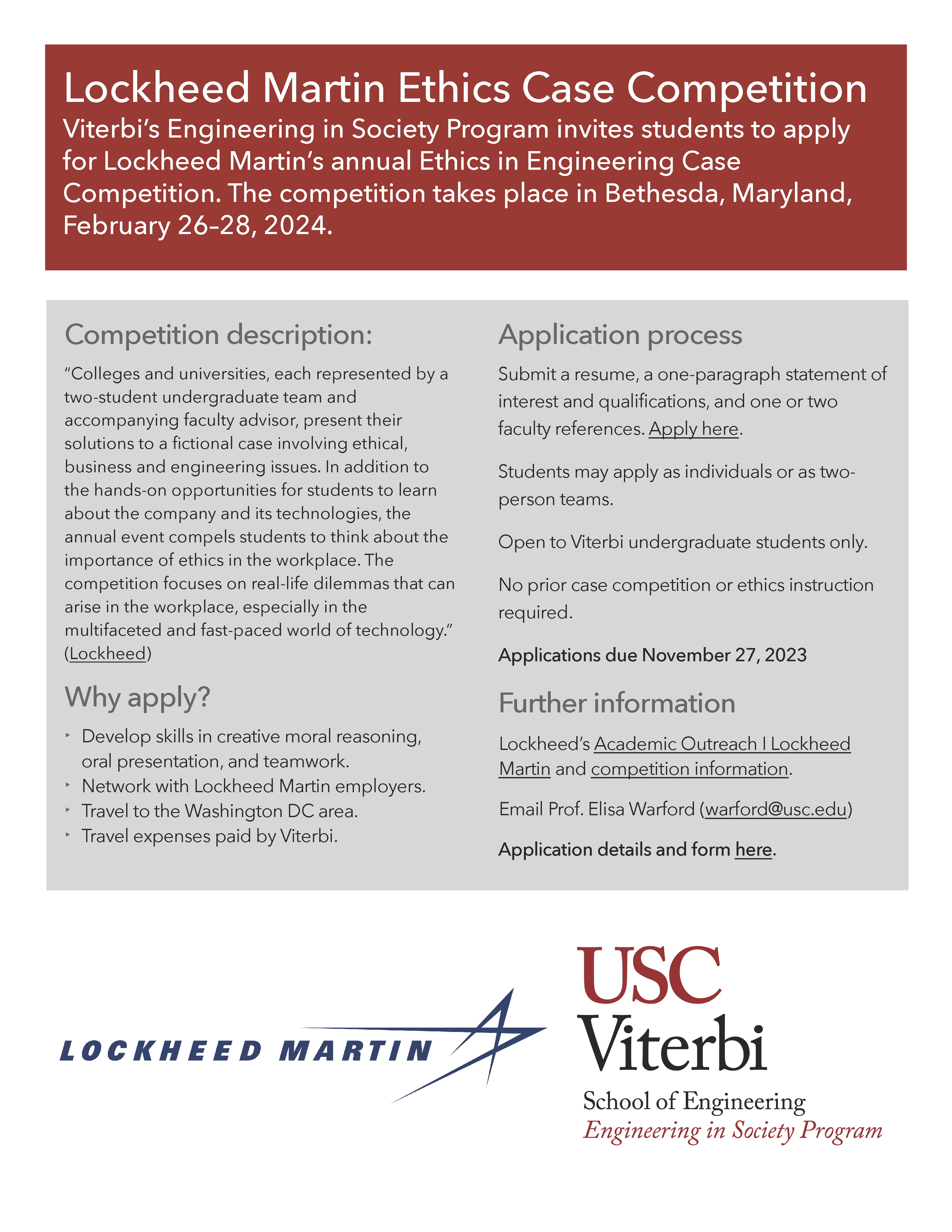 Lockheed Martin Ethics Case Competition Apply by November 27