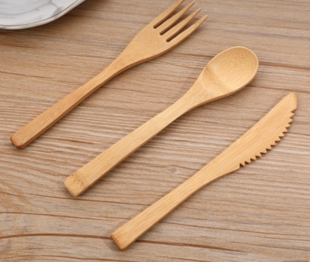 Bamboo 3Piece Bamboo Flatware Set, Cutlery Set, Spoon Knife Fork