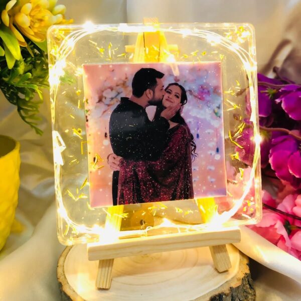 Resin Photo Frame With LED Table Top Gift For Wedding Birthday