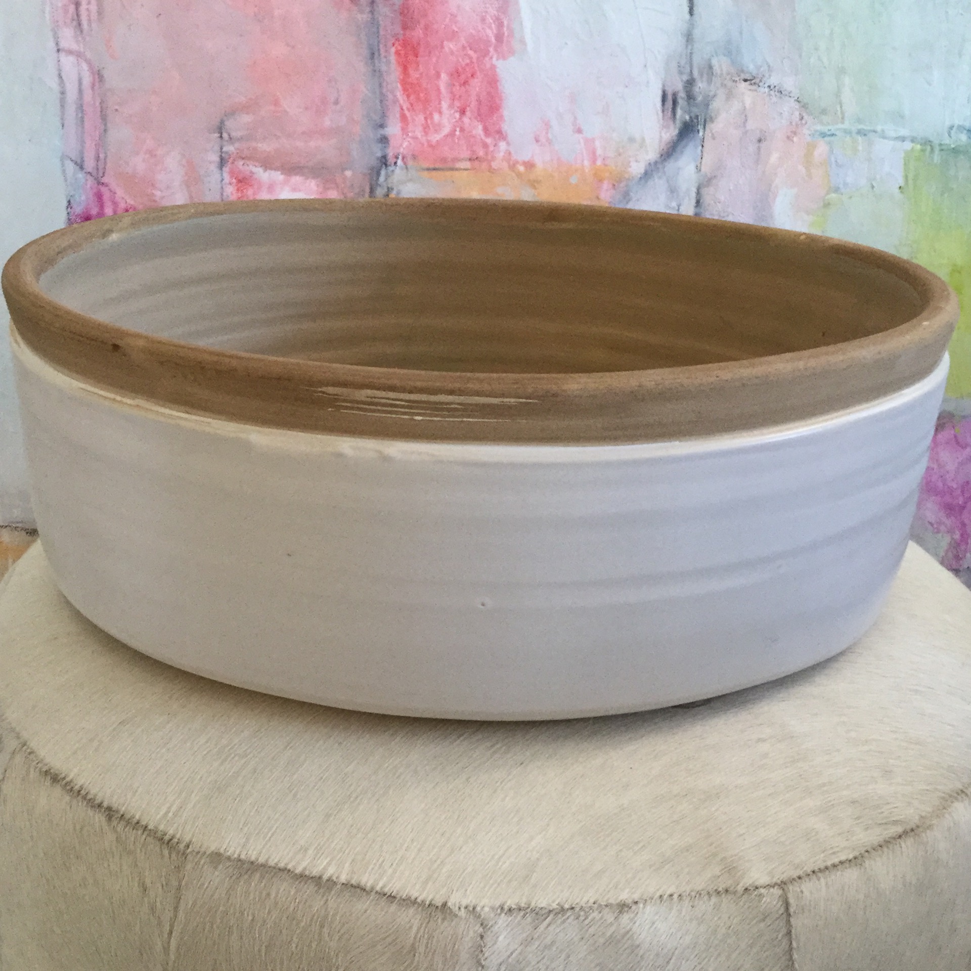 Smooth White Ceramic Low Bowl Large Vivid Interiors