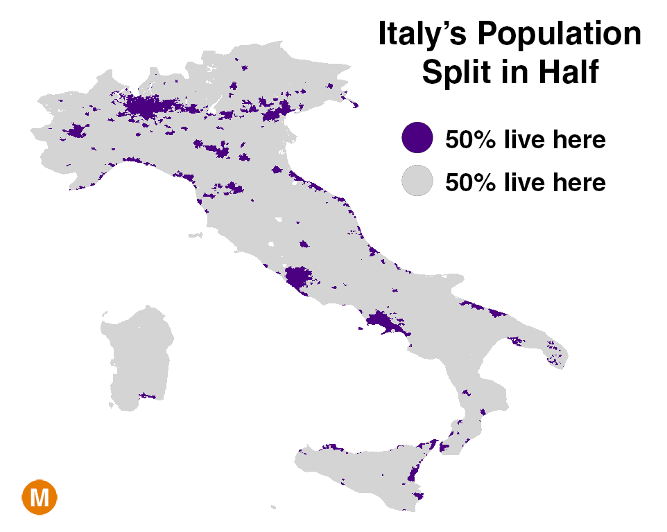 Italy`s population split in half Vivid Maps