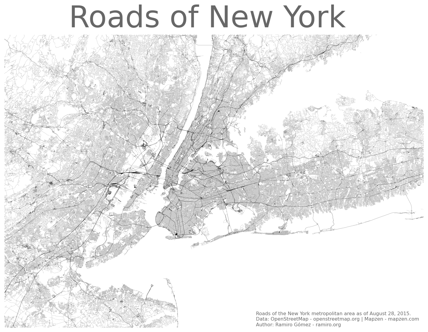 New York City metropolitan area drawn only from roads Vivid Maps