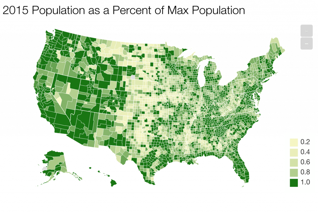 2015 population as a percent of a max population Vivid Maps
