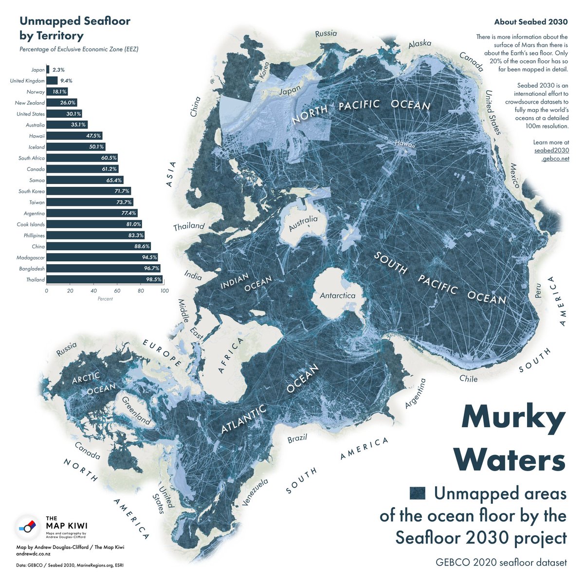 Unmapped areas of the ocean floor Vivid Maps
