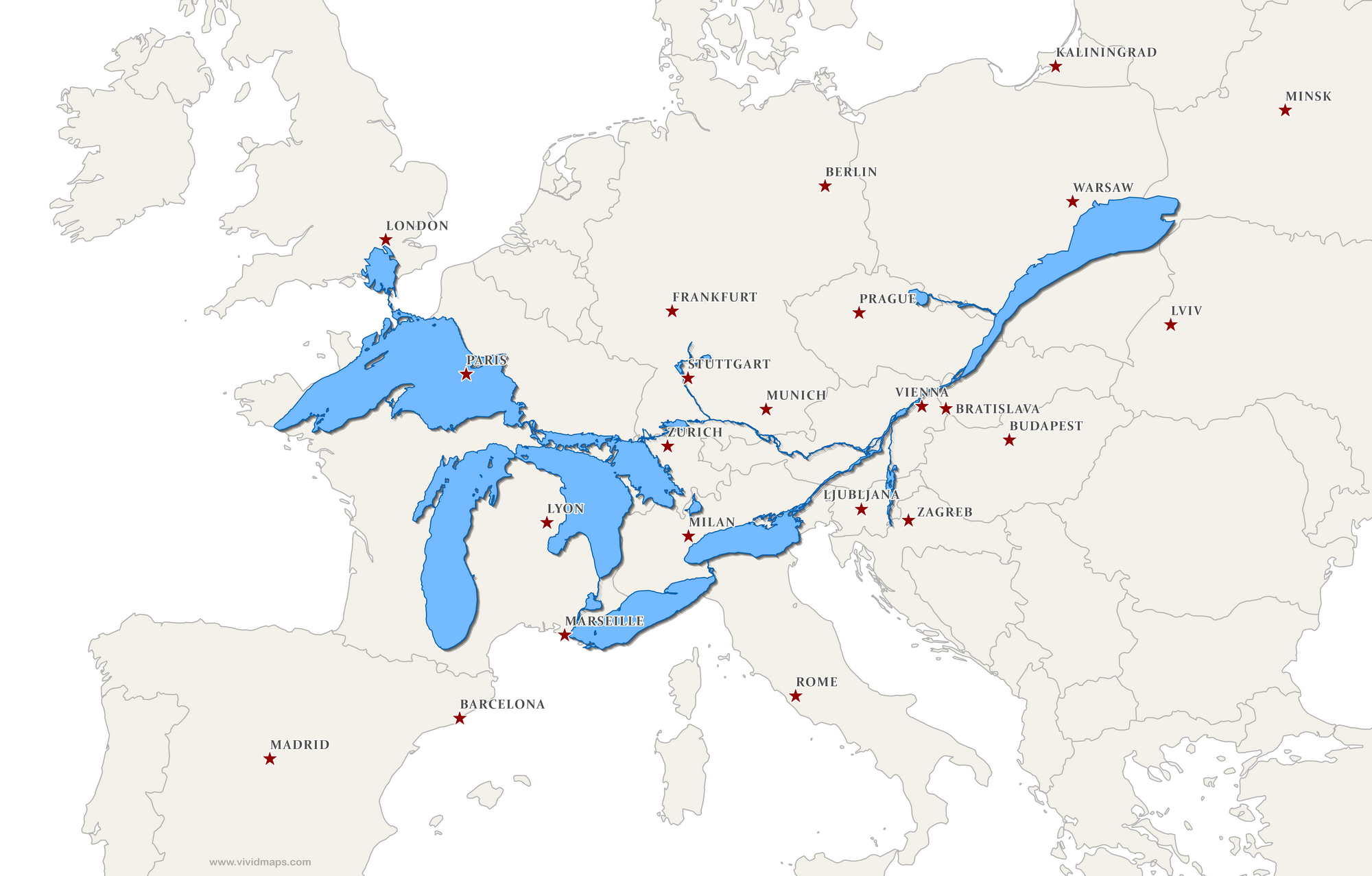 Europe Map Rivers And Lakes