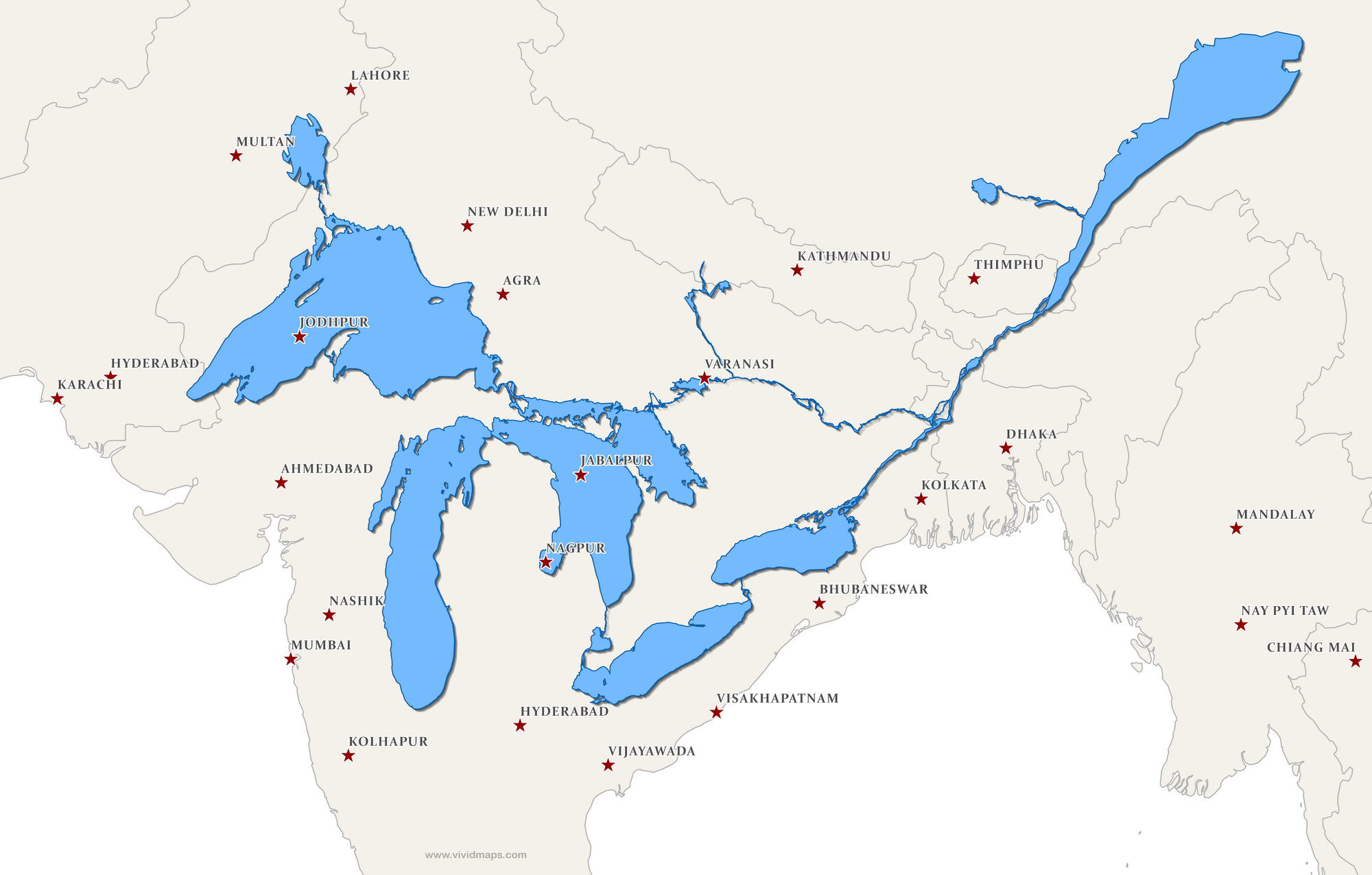 Lakes and Rivers Map of the United States GIS.