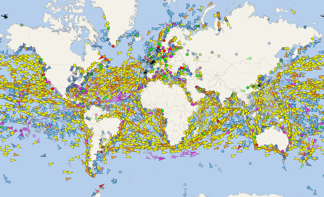 All the ships in the World ocean Vivid Maps