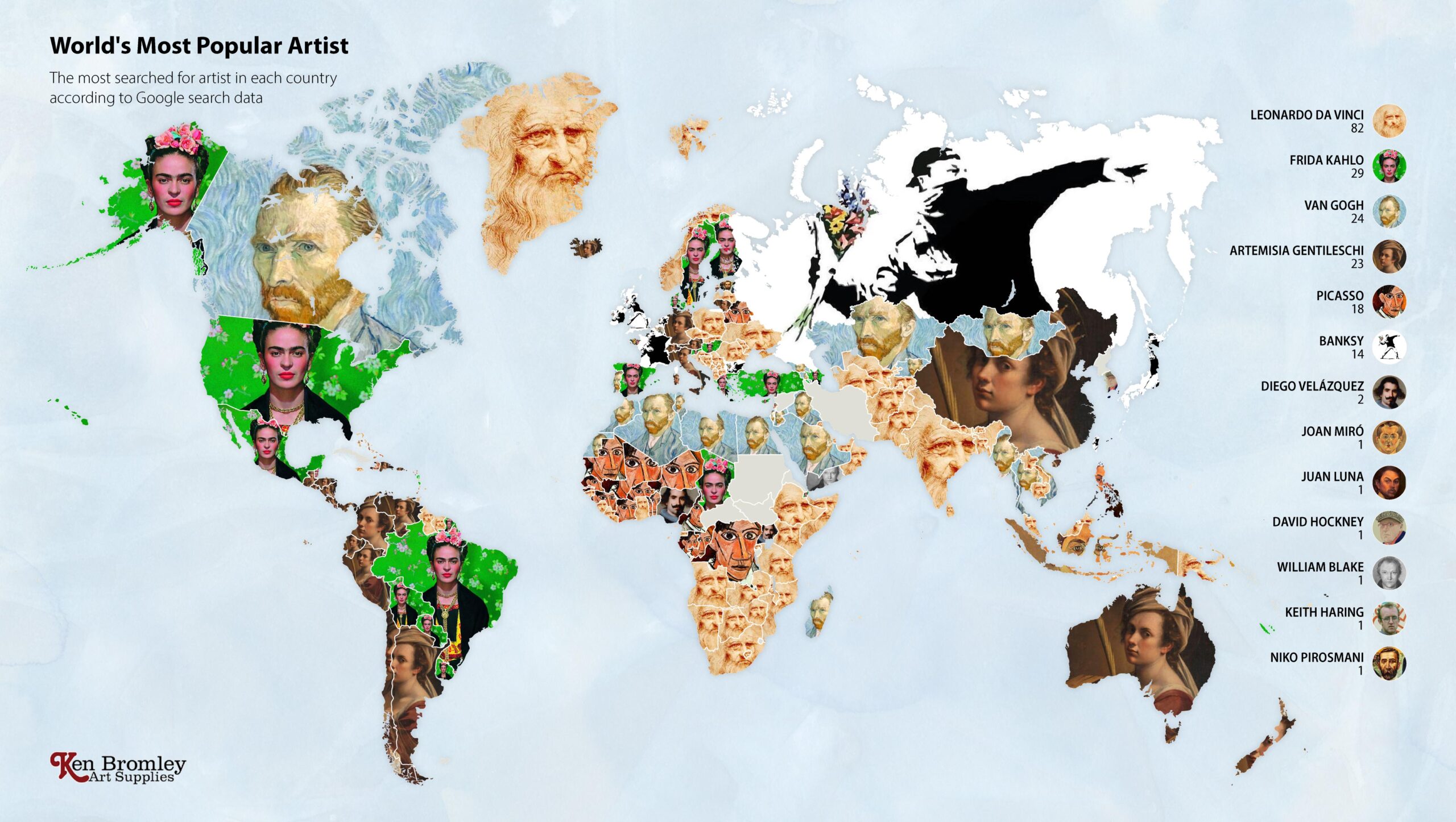 The Most Googled Artist in Every Country Mapped Vivid Maps