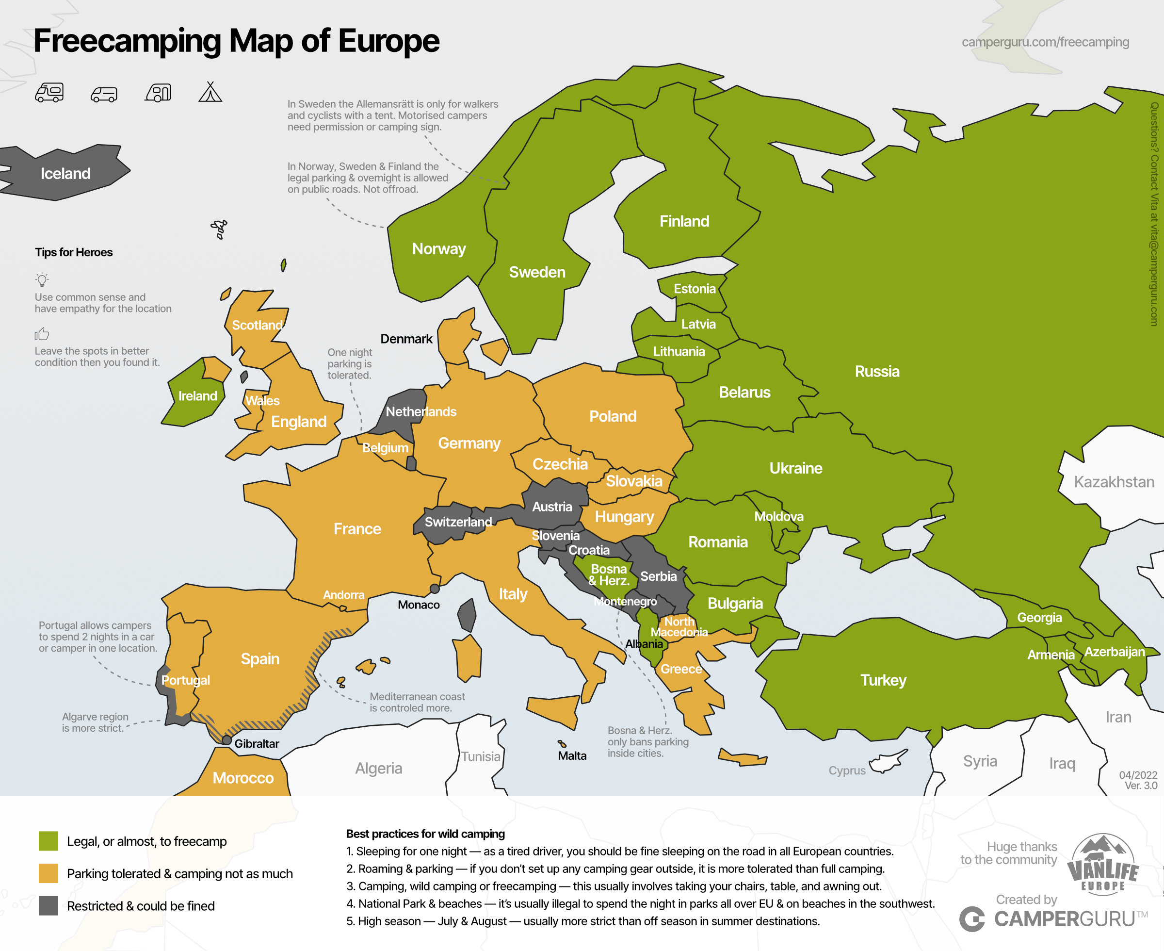 Freecamping Map of Europe Vivid Maps
