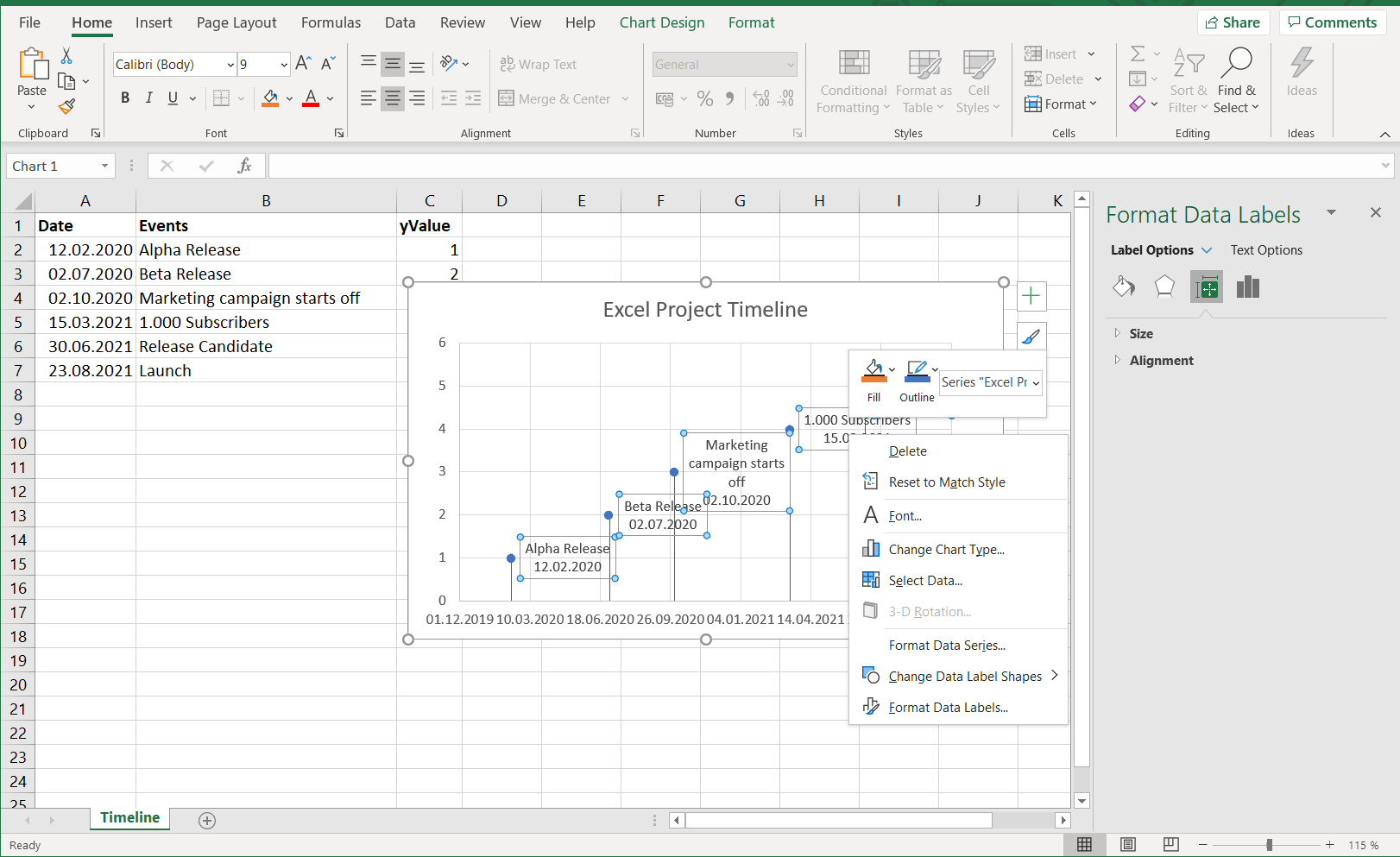 How to Make a Timeline in Excel for Office 365 — Vizzlo