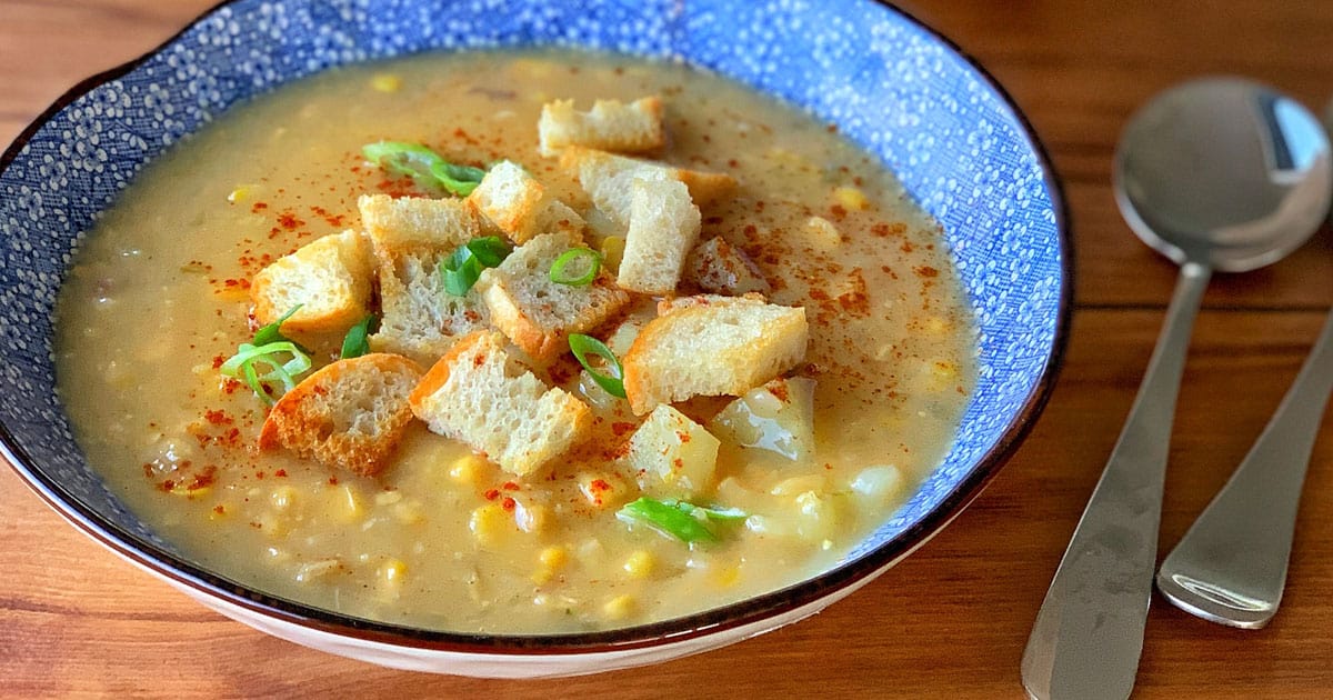 Corn and potato chowder with bacon hock VJ Cooks