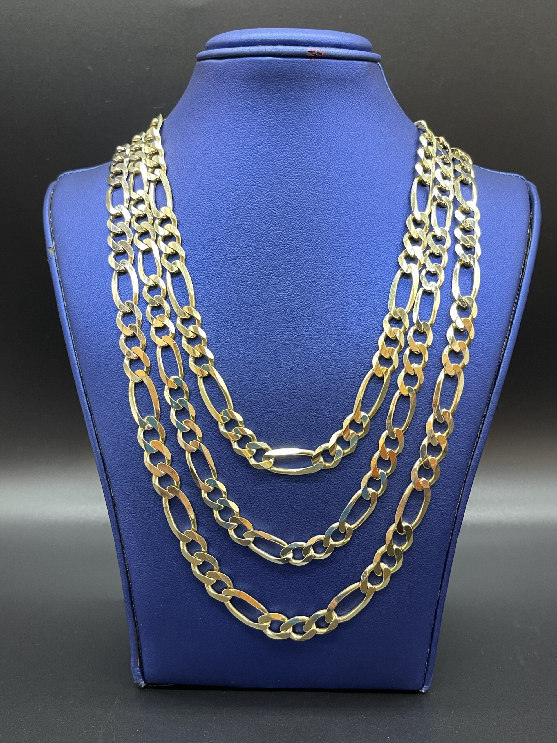 10KT Solid Gold 8MM7MM Italian Figaro Necklace VJ Diamond Sanford