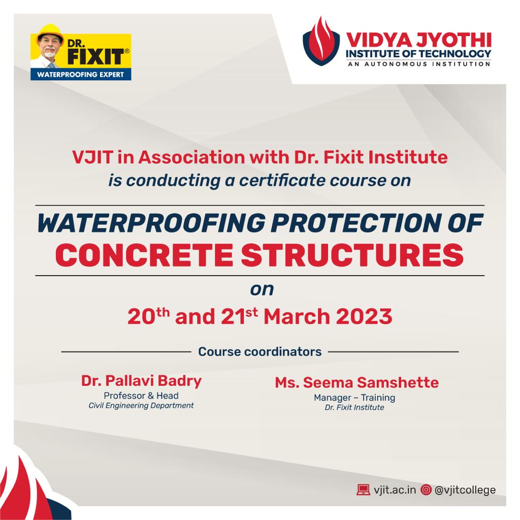 Certificate Course on WATERPROOFING PROTECTION OF CONCRETE STRUCTURES VJIT