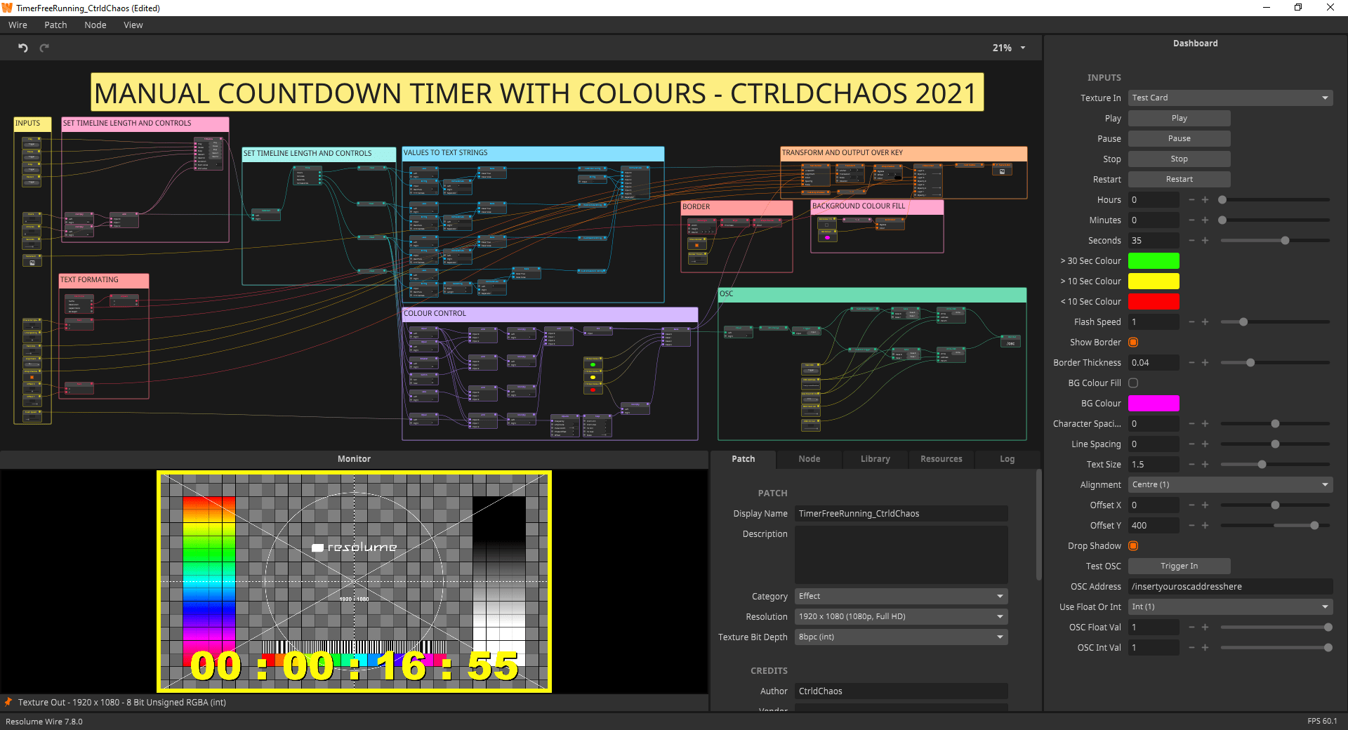 Resolume Wire Presenter/Speaker timer overlay with border. File