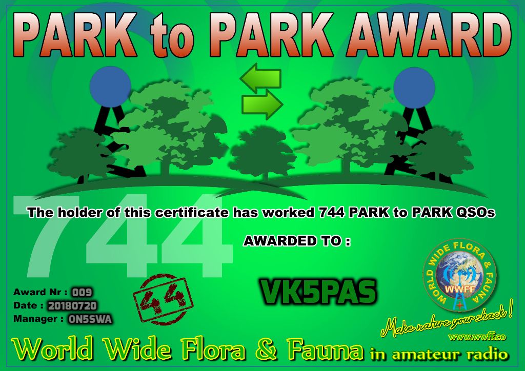 Park to Park 744 certificate VK5PAS