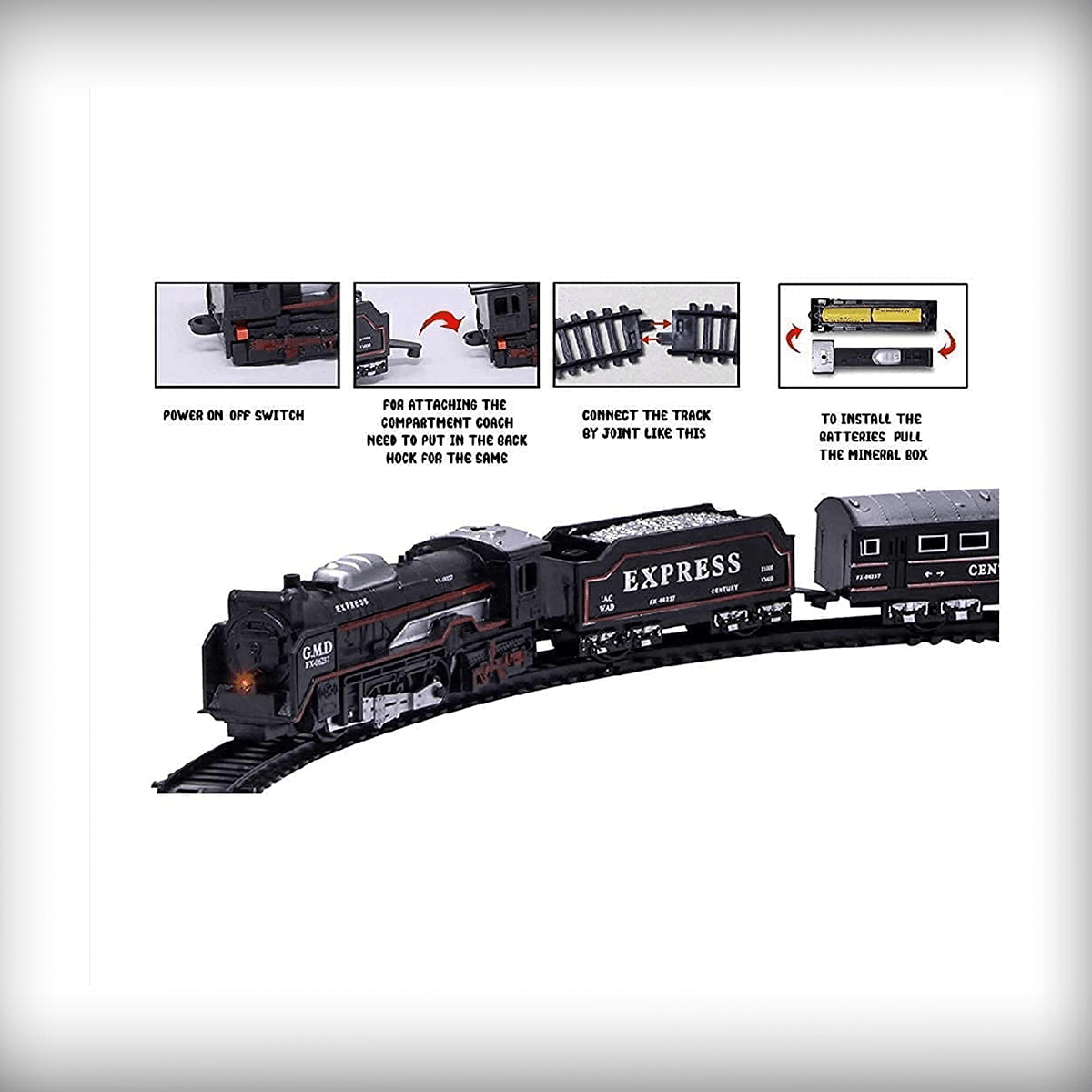Century Express Black Train Track Set Train 1 Engine 1 Box Car 3
