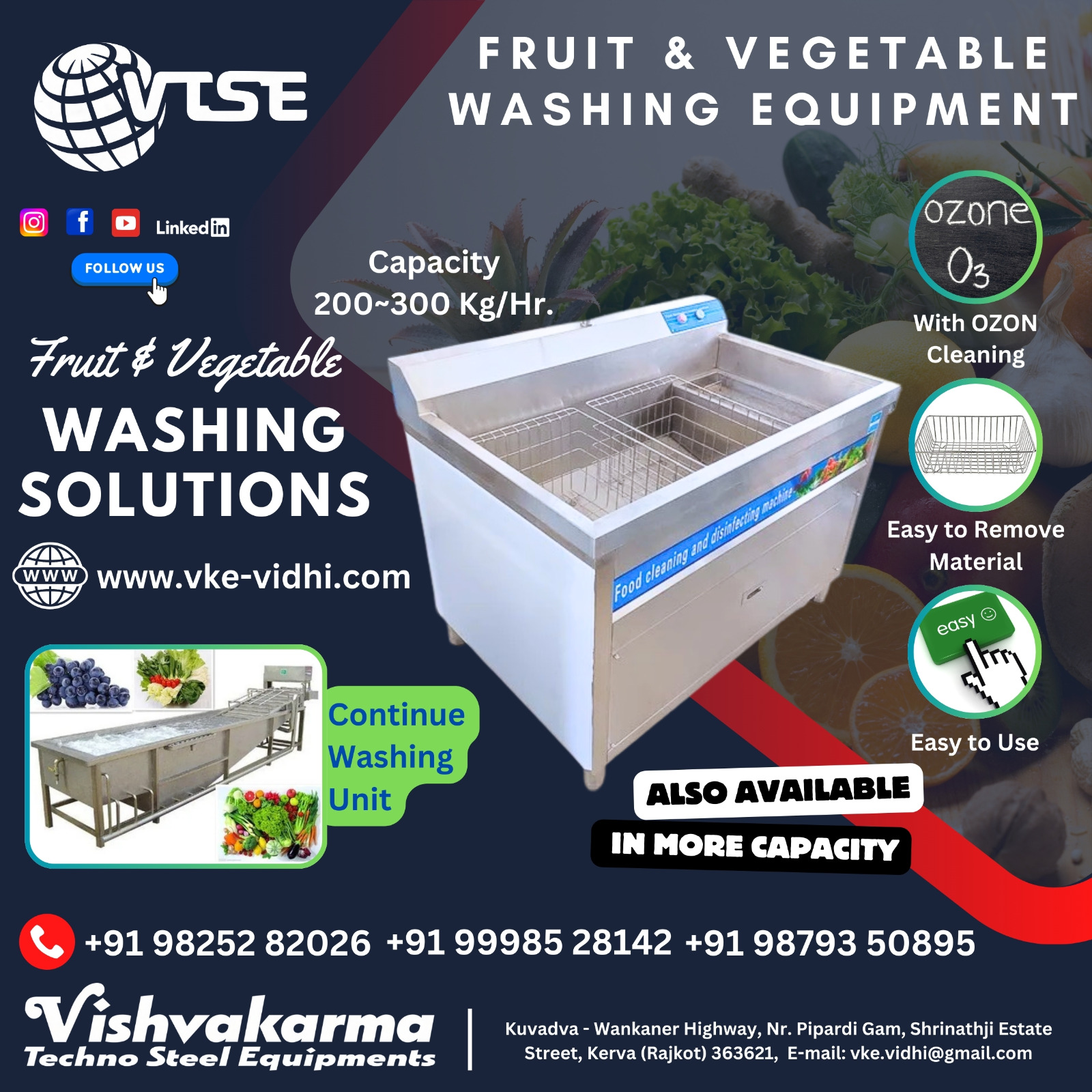 Vegetables And Fruits Washing Machine With Ozon Vishvakarma Techno