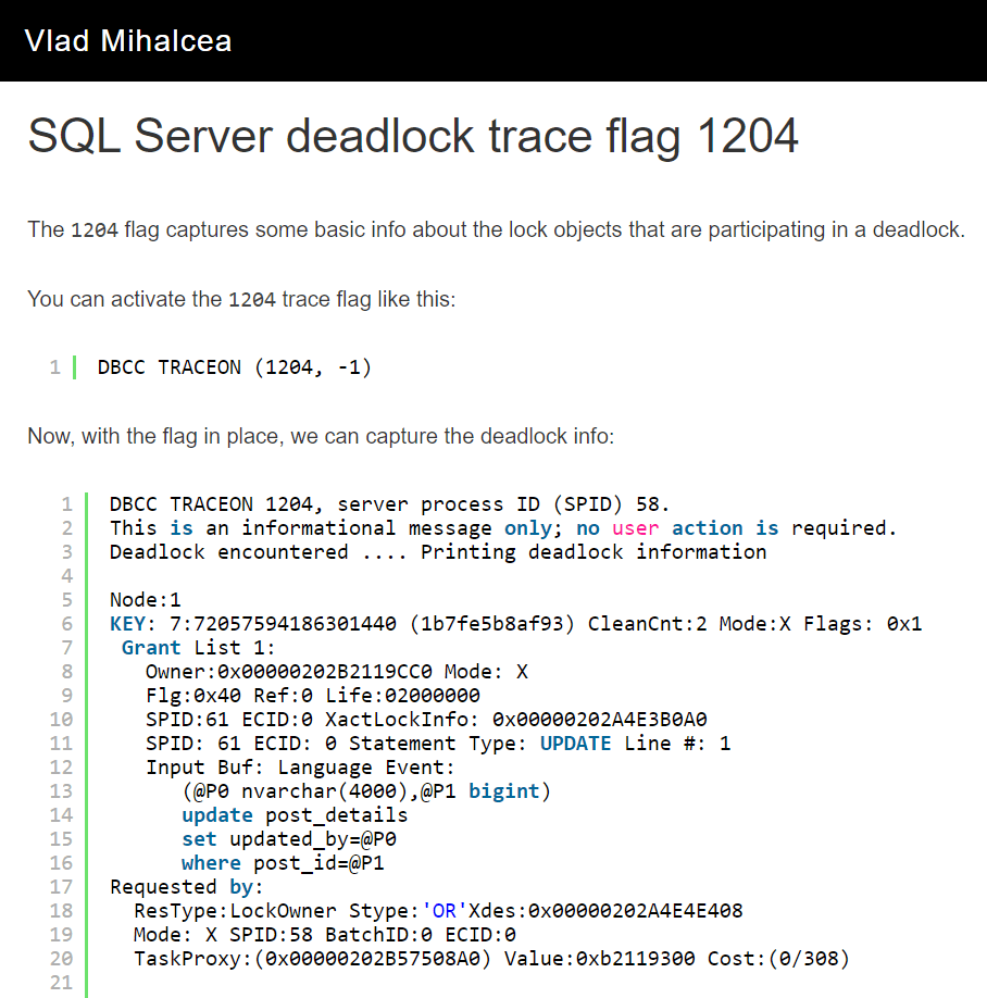 SQL Server deadlock trace flags Vlad Mihalcea