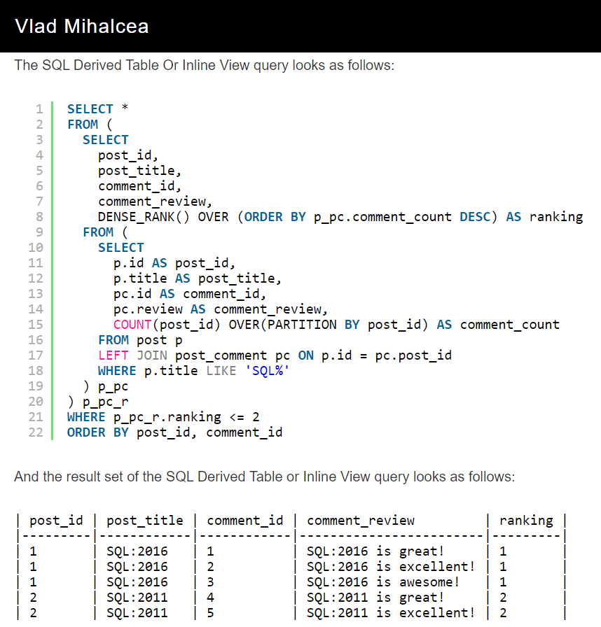 SQL Derived Table or Inline View Vlad Mihalcea