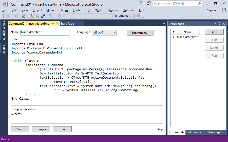 Visual Commander Modern alternative to Visual Studio macros