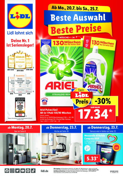 Lidl Prospekt Angebote ab 20.07.2020 bis 25.07.2020 Seite 1
