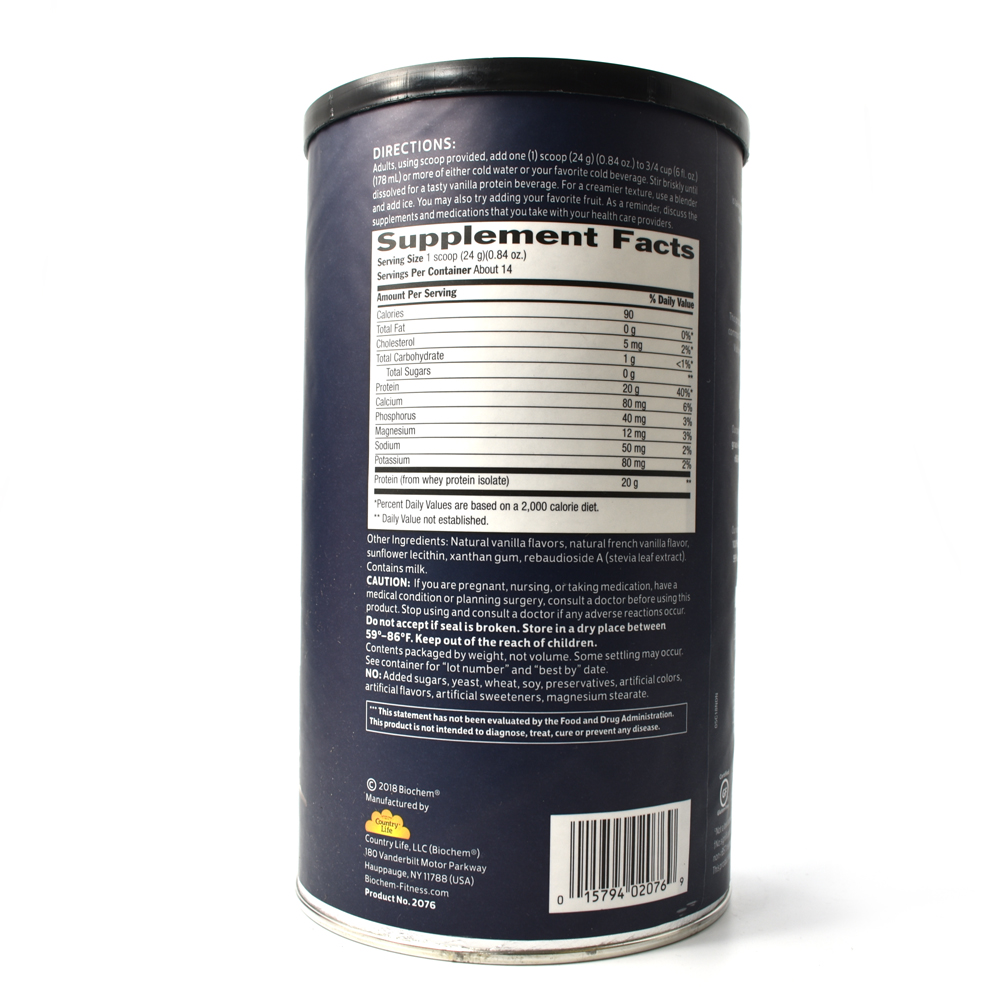Country Life Biochem 100 Whey Protein Isolate Vanilla Sugar Free 11.